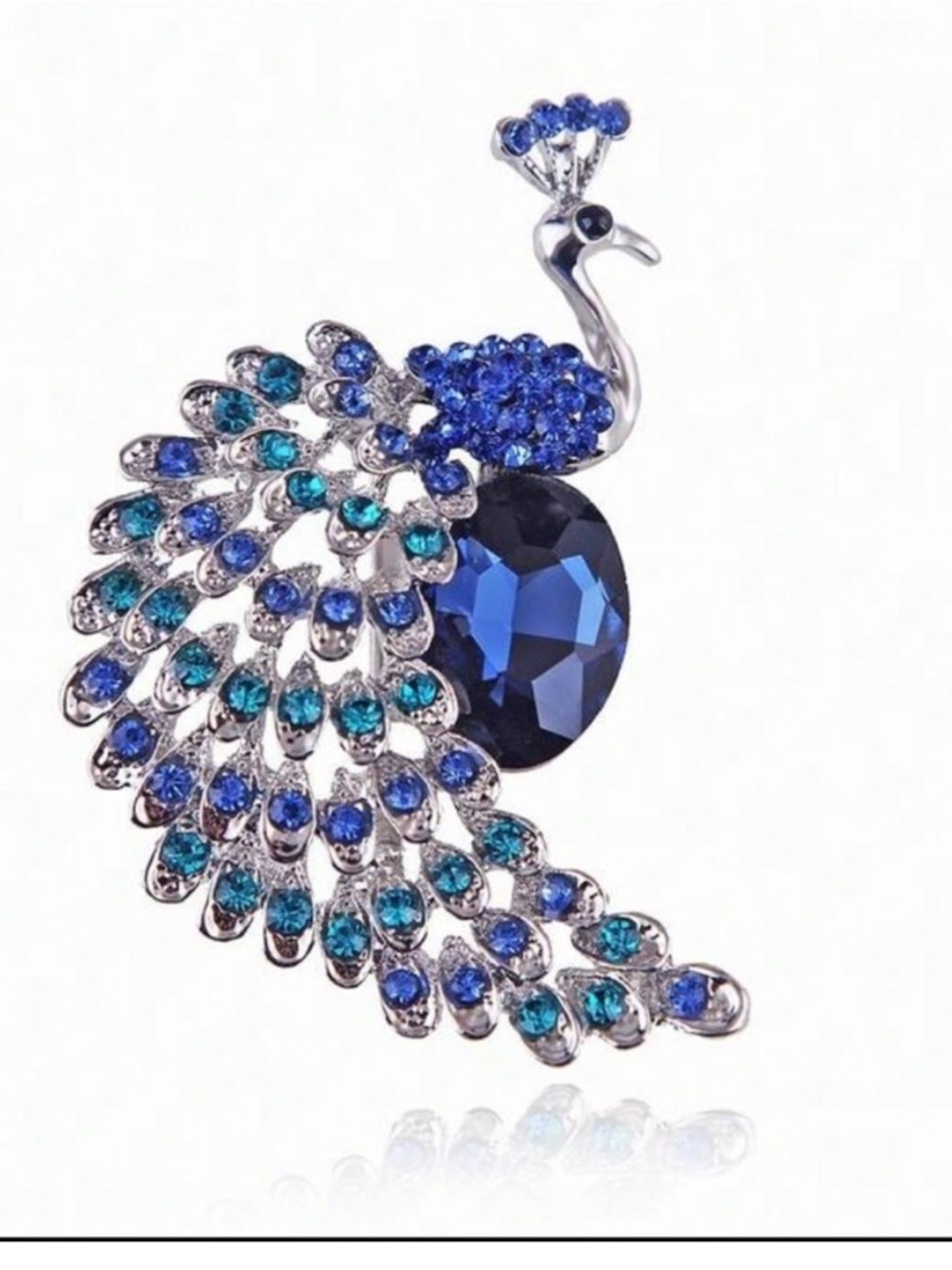 Anthropologie Silver Peacock Brooch with Blue and Teal Crystals - Picture 5 of 6